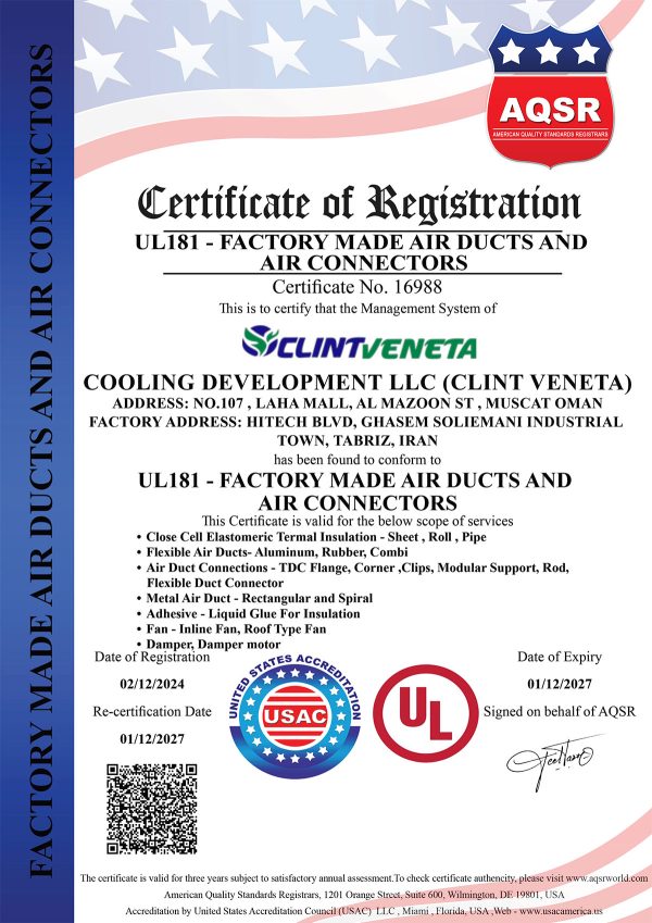 UL181 -FACTORY MADE AIR DUCTS AND AIR CONNECTORS